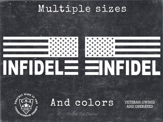 Infidel American Flag Decal (Set of 1 standard flag and 1 reverse flag)