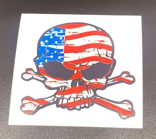 American Flag Skull and Cross Bones Sticker